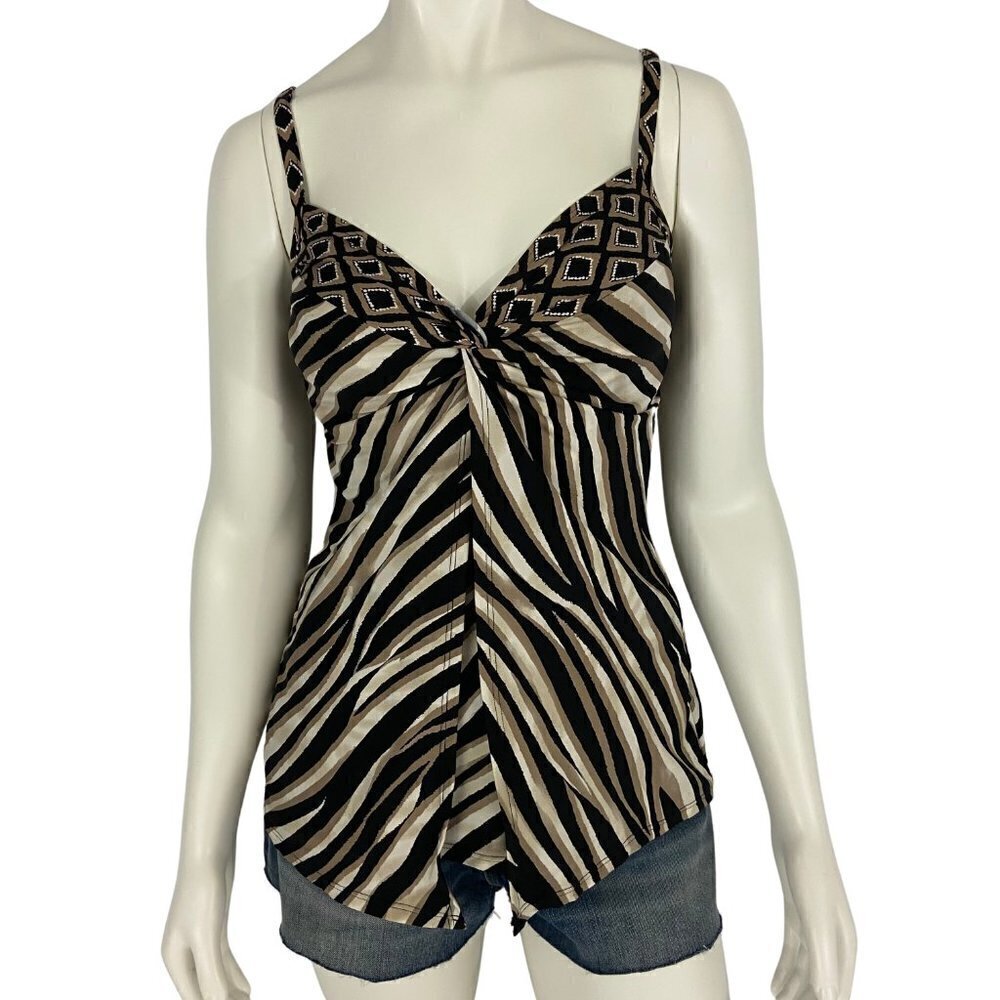 Miraclesuit Women's Opposites Attract Print Love Knot Underwire Tankini Top Sz 8